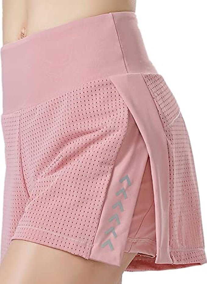 Pinellia Women-Running-Shorts 2-in-1 High-Waisted Workout-Shorts - Gym Athletic Slit Shorts with Pocket