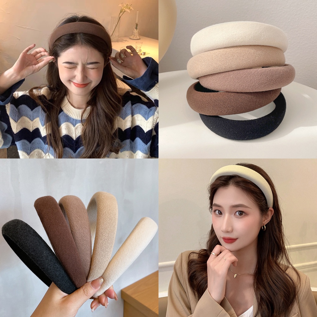 Korean Version of Ins Sponge Wide Version Headband Female Net Red Simple Temperament Pure Color Hairband