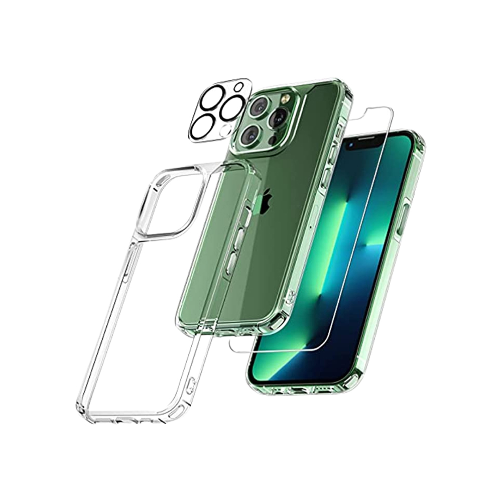 TAURI [3 in 1] Defender Designed for iPhone 13 Pro Max Case, with 2 Pack Tempered Glass Screen Protector + 2 Pack Camera Lens Protector Shockproof Slim Cover Military Grade Drop Protection 6.7 Inch
