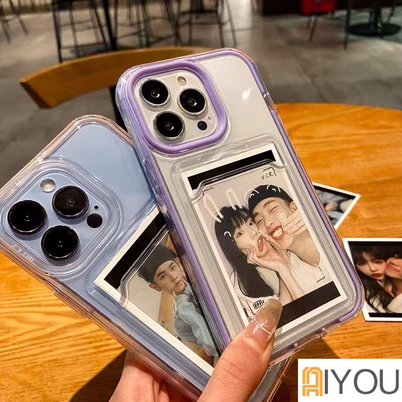 3 In 1 Luxury Candy Color Card Holder Removable Frame Clear Phone Case for IPhone  14 pro max 13 12 11 Pro Max X Xs Max Xr 8 7 Plus