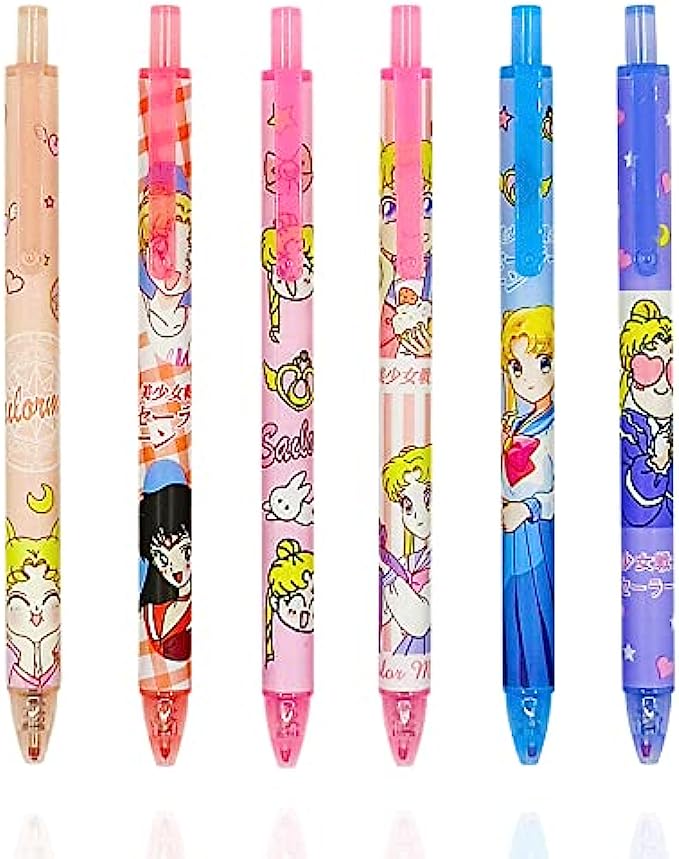 6 Pcs Kawaii Pens Anime Sailor Pen Moon Merchandise Black Ink 0.5mm Ballpoint Pens Office School Supplies for Girls Women Press Gel Pen