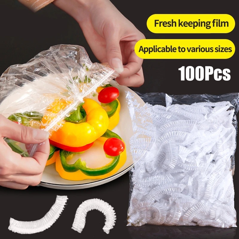 100Pcs Disposable Food Cover /Plastic Wrap Elastic Bowl Plate Dustproof Lids/ Fresh Keeping Saver Bag