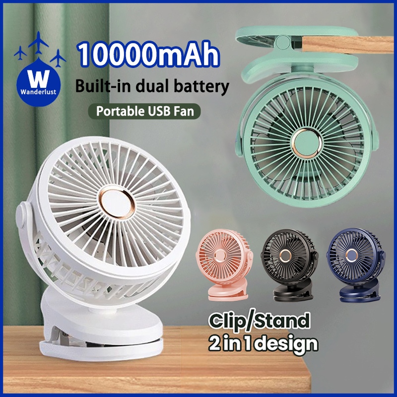 Mini 10000mAh Chargeable Clipped Fan 360° Rotation 4-speed Wind USB Desktop Ventilator Silent Air Conditioner for Office